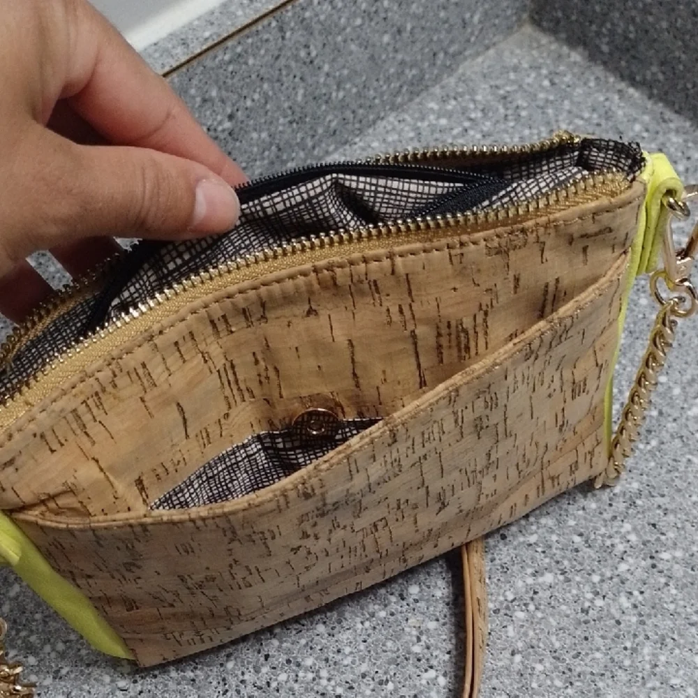 Miztique Tan and Yellow Crossbody Bag with Cork Texture